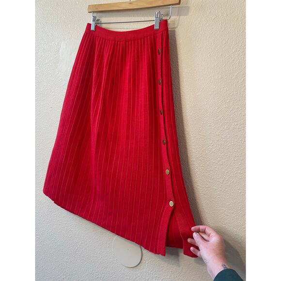 VTG Liz Claiborne Grandma Labs Wool Blend Red Ribbed Button Up Midi Skirt Medium - Picture 2 of 9